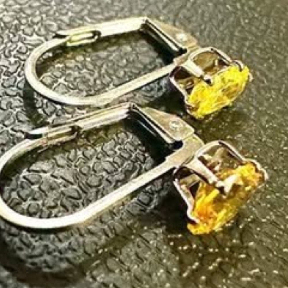 Leverback Earrings Citrine, Leverback Earrings White Gold Earrings 18k Plated